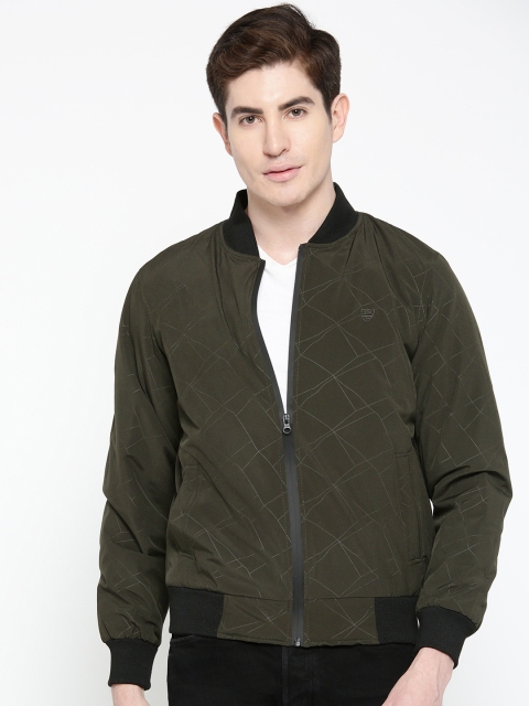 

Duke Men Olive Green Printed Bomber Jacket