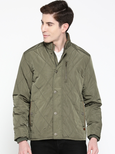 

Duke Men Olive Green Solid Quilted Jacket