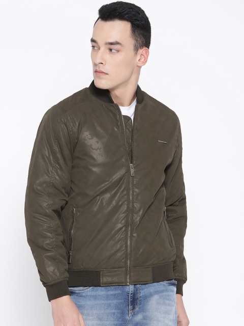 

Duke Men Olive Green Printed Bomber Jacket