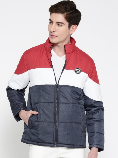 

Duke Men Navy Blue & Red Colourblocked Padded Jacket