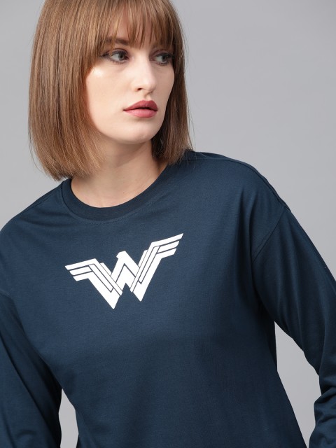 

Wonder Woman Women Navy Blue Wonder Woman Logo Print Round Neck T-shirt