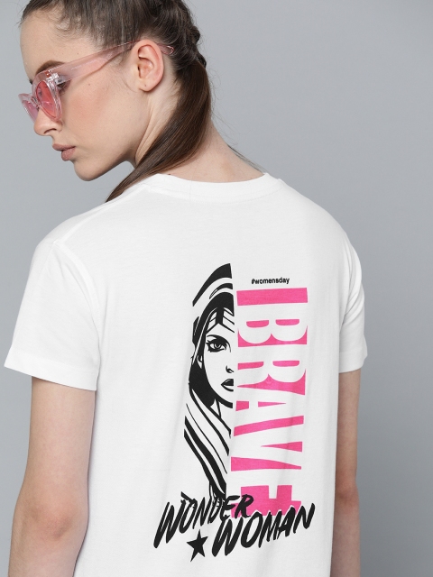 

Wonder Woman White Round Neck Printed Back T-shirt