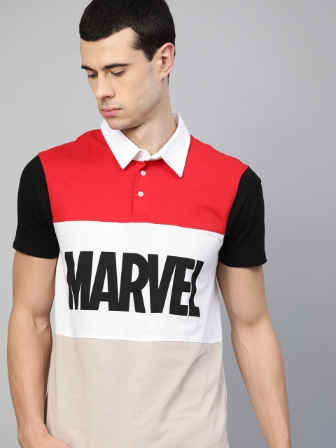 

Kook N Keech Marvel Men Red & White Colourblocked Polo Collar T-shirt