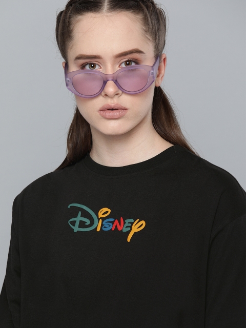 

Kook N Keech Disney Women Black Embossed Print Detail Round Neck T-shirt
