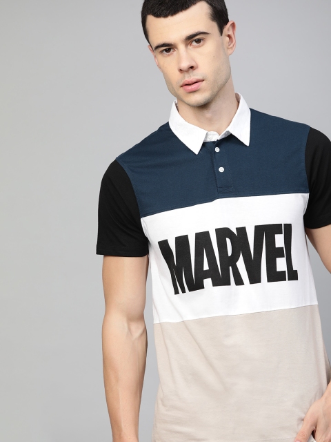 

Kook N Keech Marvel Men Navy Blue & White Colourblocked Polo Collar T-shirt