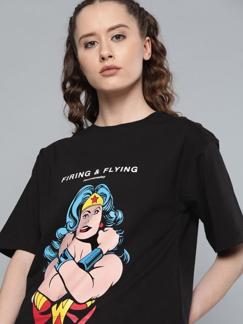 

Wonder Woman Black Printed Round Neck T-shirt