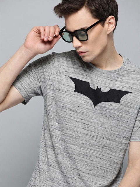 

Justice League Men Grey Melange & Black Printed Round Neck T-shirt