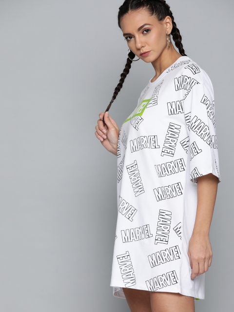 

Kook N Keech Marvel Women White Printed T-shirt Dress