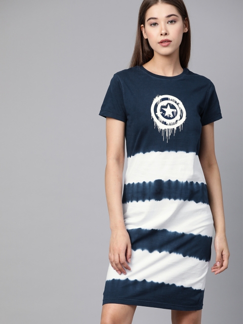 

Kook N Keech Marvel Women Navy Blue & White Dyed T-shirt Dress