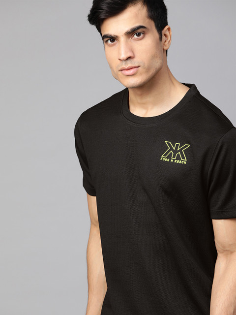 

Kook N Keech Men Black Self Design Round Neck T-shirt