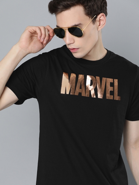 

Kook N Keech Marvel Men Black & Golden Printed Round Neck T-shirt