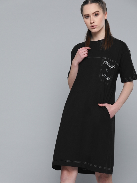 

Kook N Keech Women Black & White Printed Detail T-shirt Dress