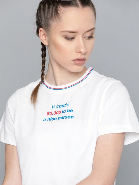

Kook N Keech Women White Solid Round Neck T-shirt