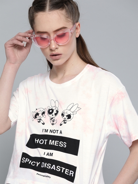 

Powerpuff Girls by Kook N Keech Women White & Black Printed Round Neck T-shirt