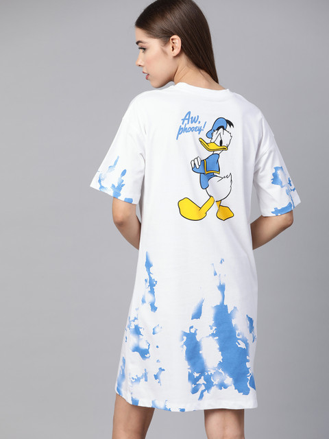 

Kook N Keech Disney Women White & Blue Donald Duck Printed T-shirt Dress