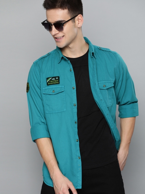 

HERE&NOW Men Teal Blue Regular Fit Solid Casual Shirt