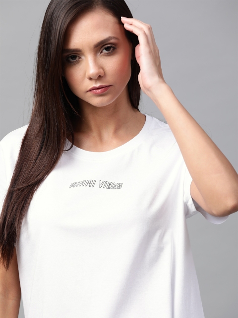 

Kook N Keech Women White Blue Printed Back Round Neck Pure Cotton T-shirt
