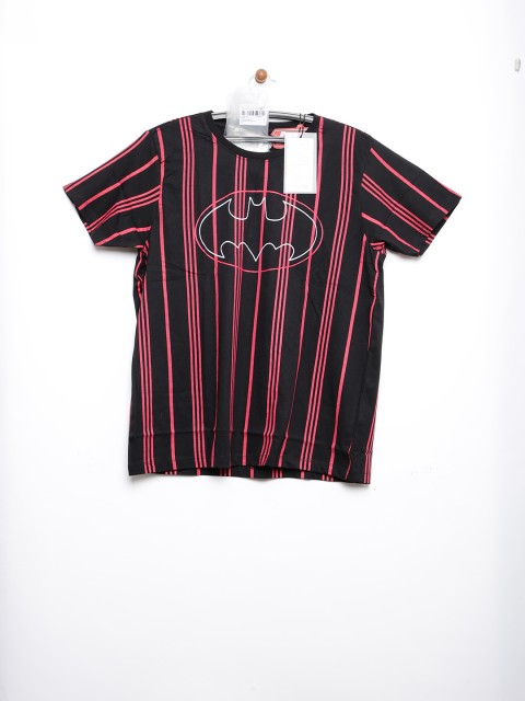 

Justice League Batman Men Black & Red Striped Round Neck T-shirt