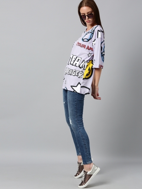 

Kook N Keech Marvel Women Lavender & Black Printed Round Neck T-shirt