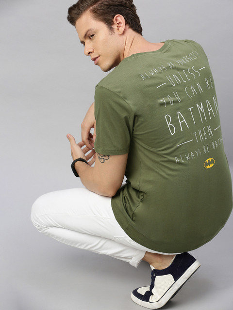 

Justice League Men Olive Green Batman Printed Round Neck T-shirt