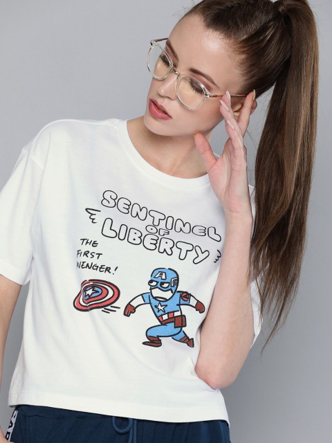 

Kook N Keech Marvel Women White Captain America Printed Round Neck T-shirt