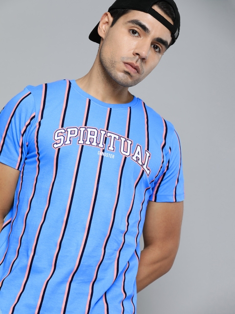 

Kook N Keech Men Blue Black Printed Round Neck Pure Cotton T-shirt