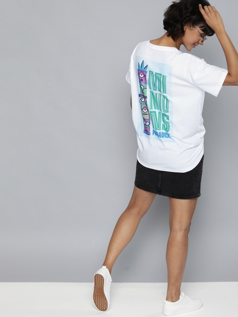 

Minions by Kook N Keech Women White Printed Boxy Round Neck T-shirt