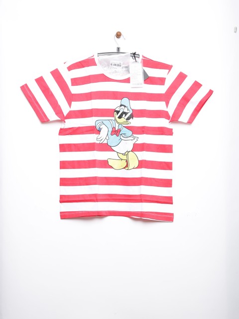 

Kook N Keech Disney Donald Duck Men White & Red Striped Round Neck T-shirt