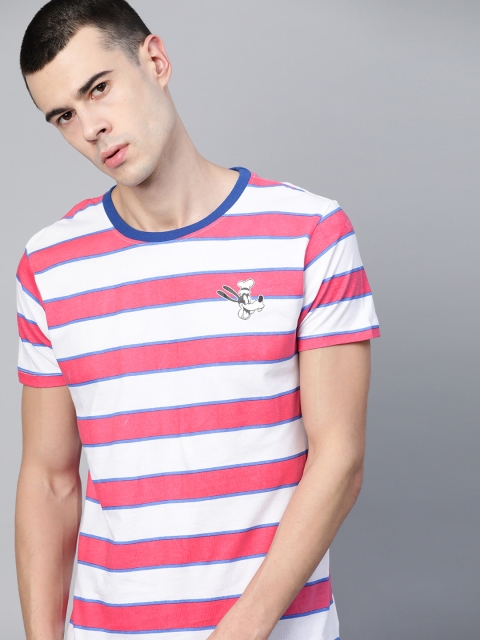 

Kook N Keech Disney Men White & Pink Striped Round Neck T-shirt