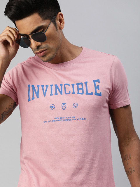 

Kook N Keech Men Pink Printed Round Neck Pure Cotton T-shirt
