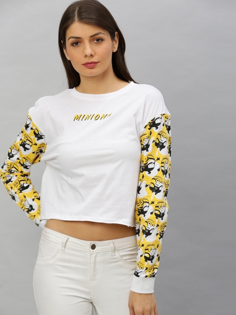 

Minions by Kook N Keech Women White & Yellow Minions Printed Round Neck T-shirt
