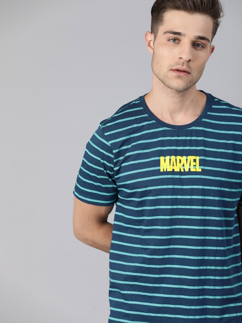 

Kook N Keech Marvel Men Blue Striped Round Neck T-shirt