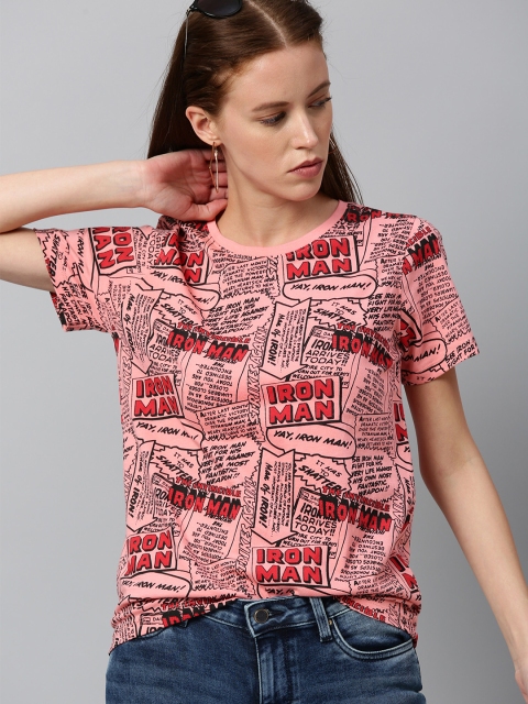 

Kook N Keech Marvel Women Pink & Black Iron Man Printed Round Neck T-shirt