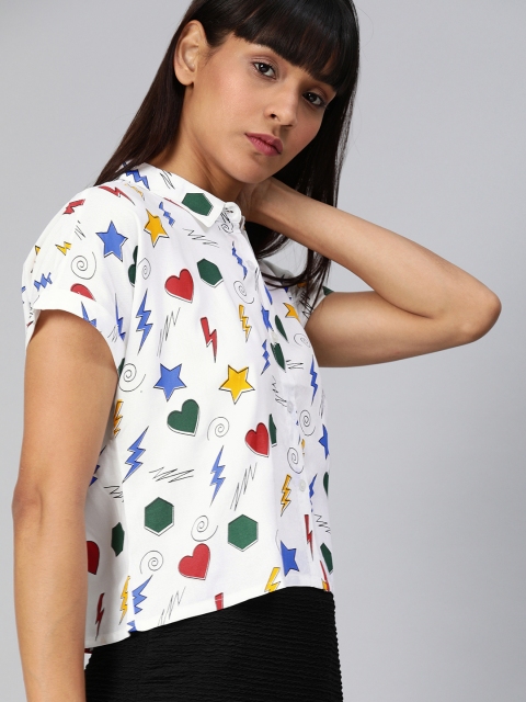 

Kook N Keech Women White Regular Fit Printed Casual Shirt