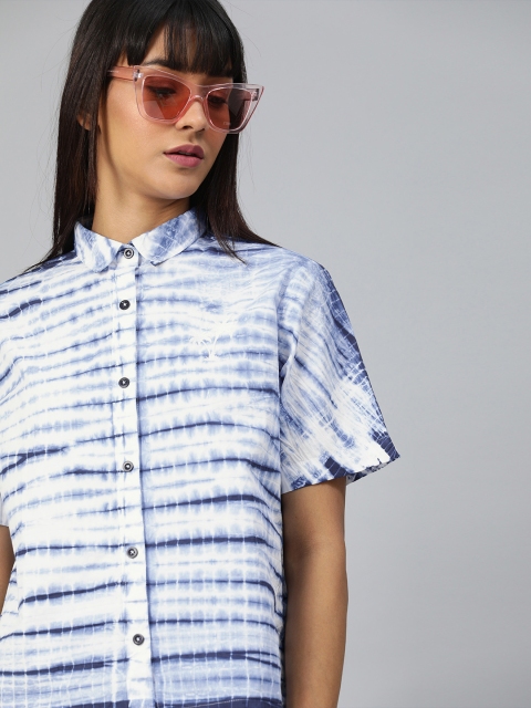 

Kook N Keech Women White & Blue Regular Fit Dyed Casual Shirt