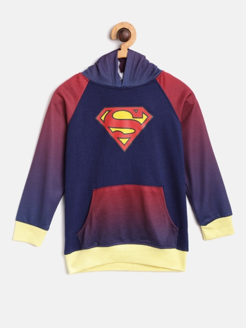 

GAME BEGINS Boys Blue & Maroon Superman Print Hooded Sweatshirt