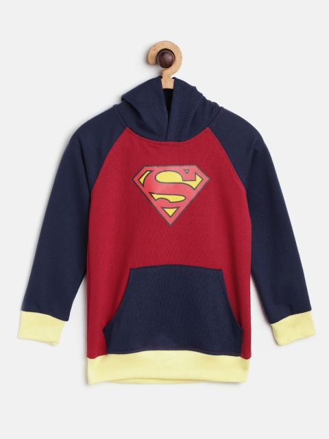 

GAME BEGINS Boys Red & Navy Blue Superman Print Hooded Sweatshirt