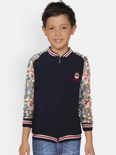 

GAME BEGINS Boys Navy Blue Quilted Printed Detail Sweatshirt