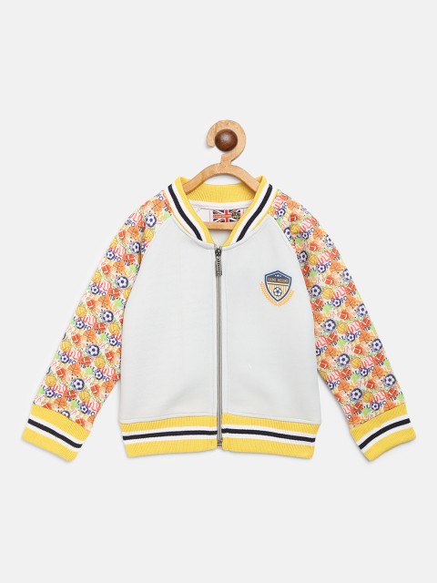 

GAME BEGINS Boys Off-White & Yellow Solid Sweatshirt with Printed Detail