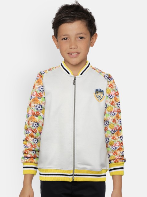 

GAME BEGINS Boys Off-White & Yellow Solid Sweatshirt with Printed Detail