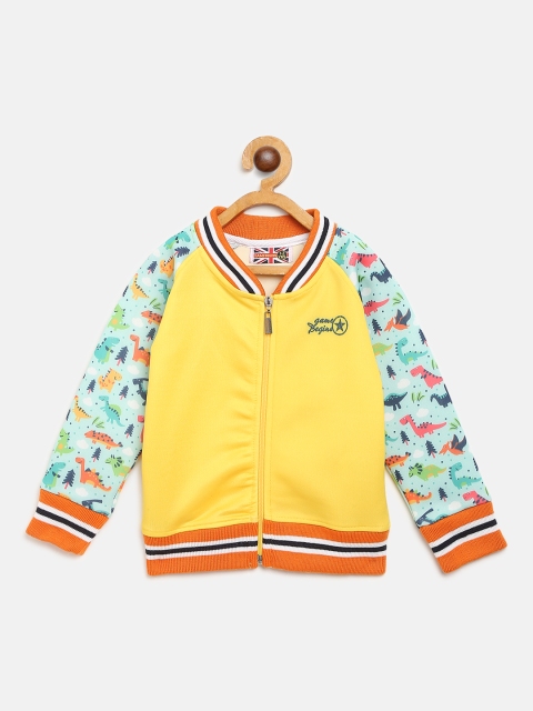 

GAME BEGINS Boys Yellow & Sea Green Solid Sweatshirt with Printed Detail