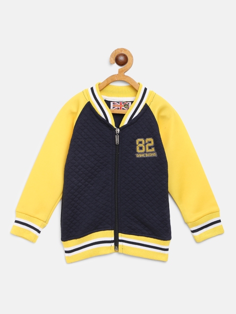 

GAME BEGINS Boys Navy Blue & Yellow Self Design Sweatshirt