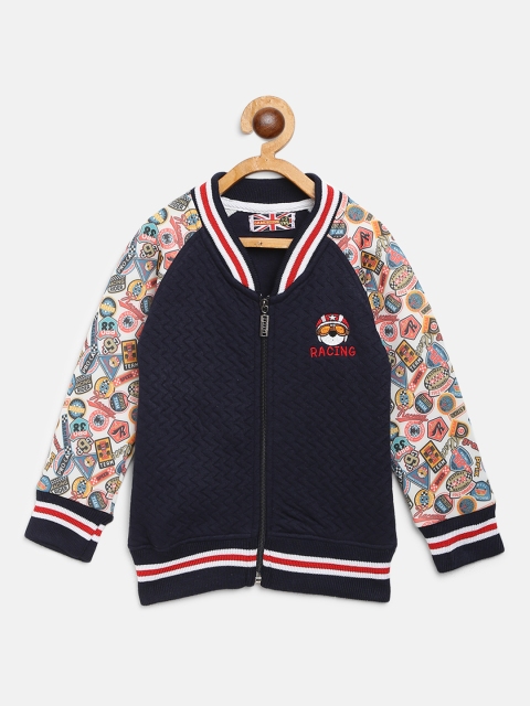 

GAME BEGINS Boys Navy Blue Chevron Patterned Sweatshirt with Printed Detail