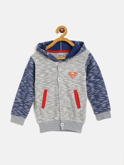 

GAME BEGINS Boys Grey Melange & Navy Blue Patterned Knit Cardigan