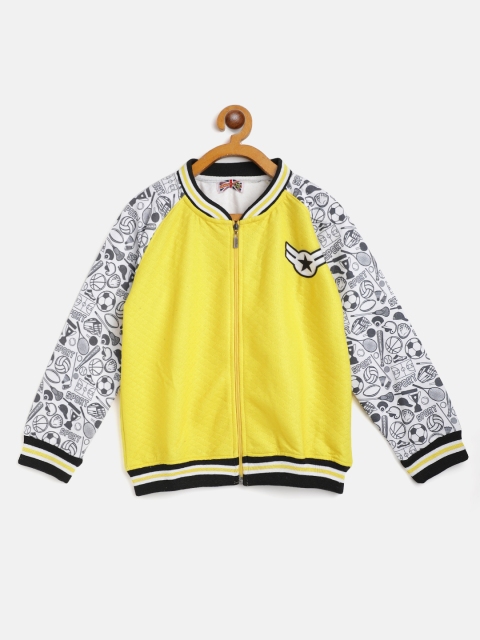 

GAME BEGINS Boys Yellow & White Textured Sweatshirt with Printed Detail