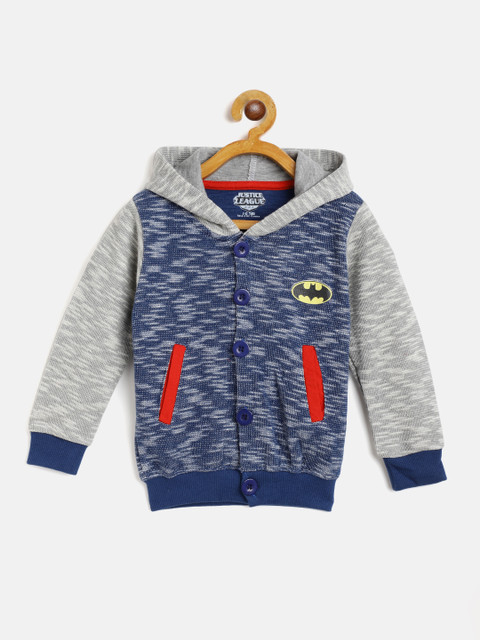 

GAME BEGINS Boys Blue & Grey Melange Effect Pure Cotton Hooded Sweatshirt