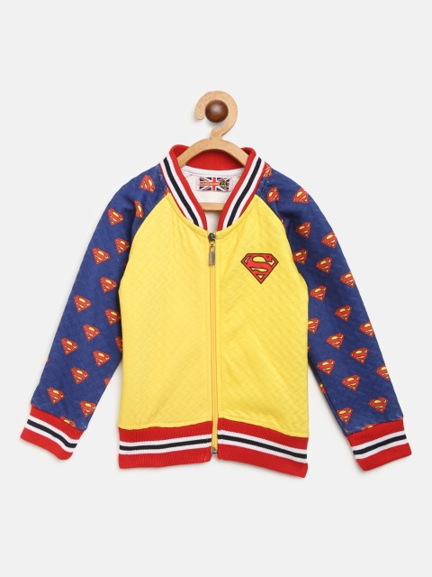 

GAME BEGINS Boys Yellow & Navy Blue Quilted Sweatshirt with Printed Detail