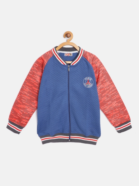 

GAME BEGINS Boys Blue & Coral Orange Quilted Patterned Pure Cotton Sweatshirt