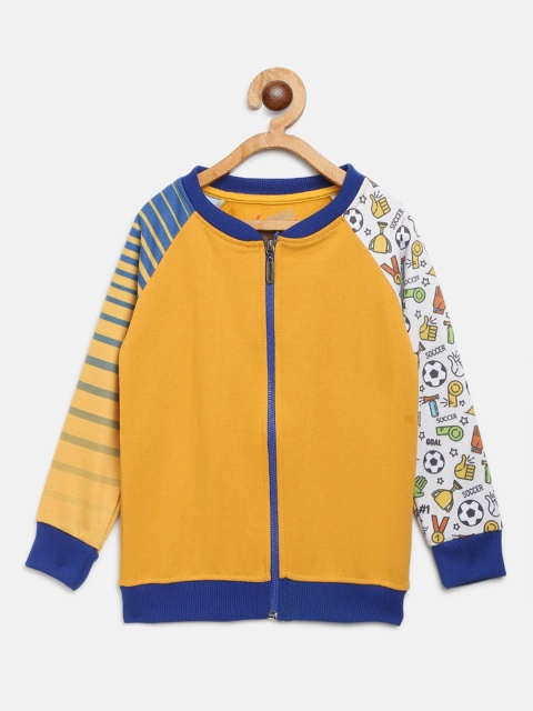 

GAME BEGINS Boys Mustard Yellow & Blue Solid Sweatshirt with Striped & Printed Detail