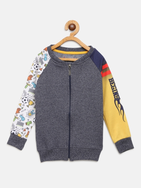

GAME BEGINS Boys Navy Blue & Yellow Solid Sweatshirt with Printed Detail